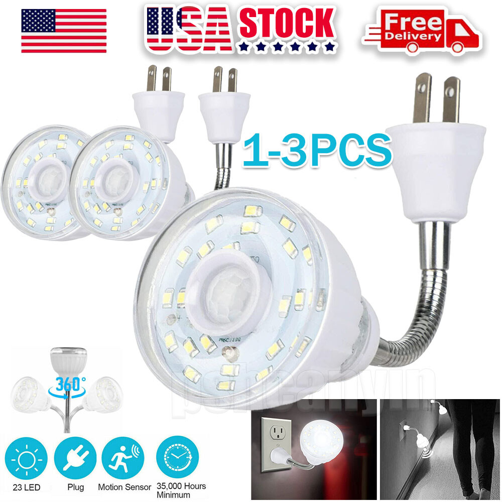 1-3PCS Motion-Activated Sensor Night Light LED AC Outlet Plug-In Wall Stair Lamp