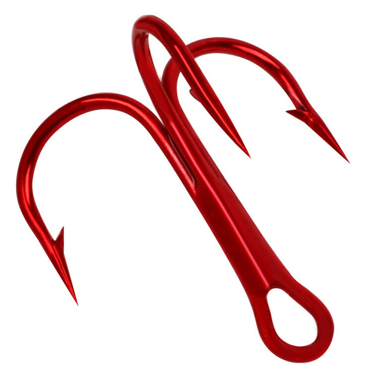 100 pcs Red High Carbon Steel Fishing Hook Sharpened Treble Hooks 2/4/6/8/10#