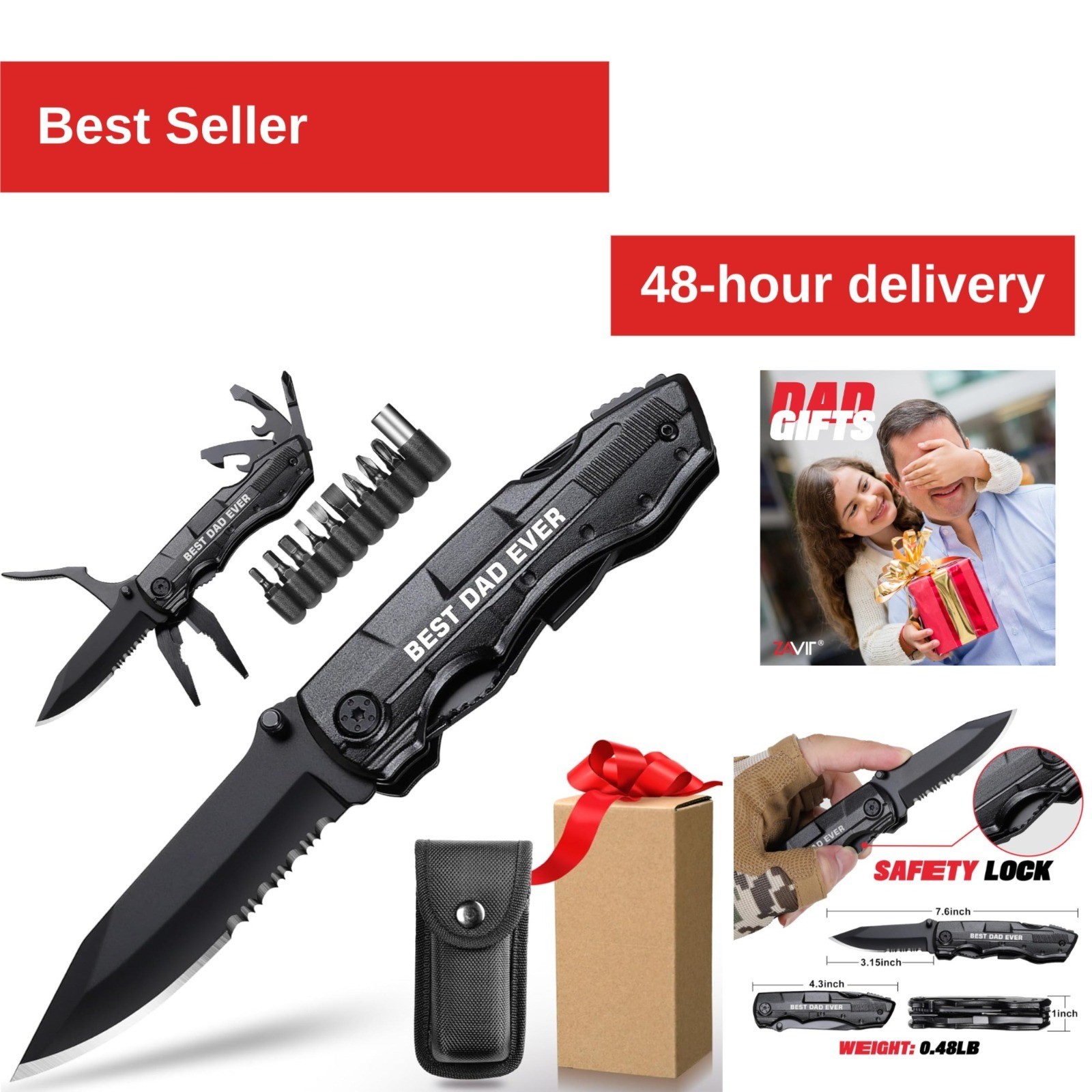 ZAVIT BEST DAD EVER Multitool Knife - Perfect Gift for Dad