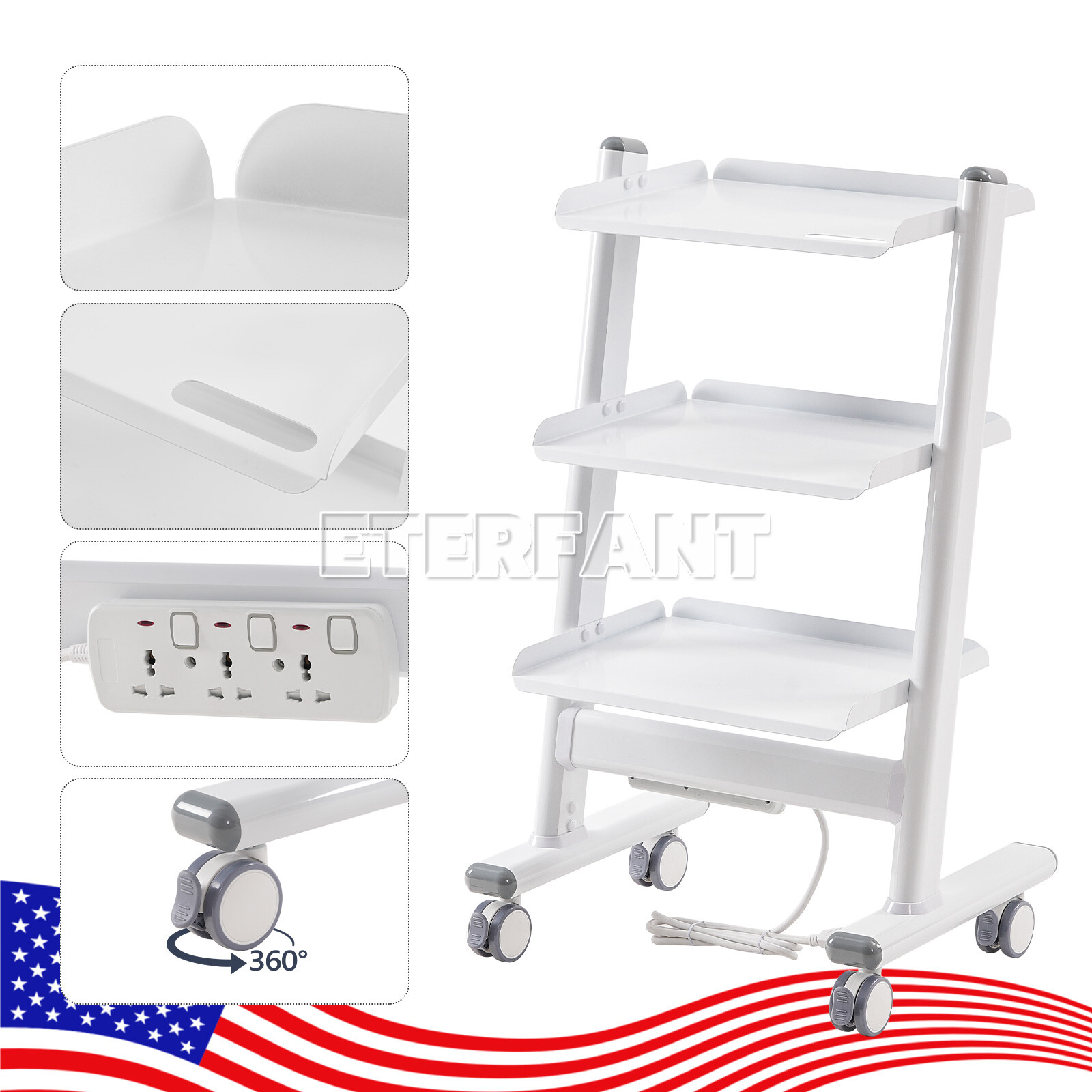 ETERFANT 3 Tiers Medical Tool Cart Dental Trolley Cart Mobile Instrument Cart