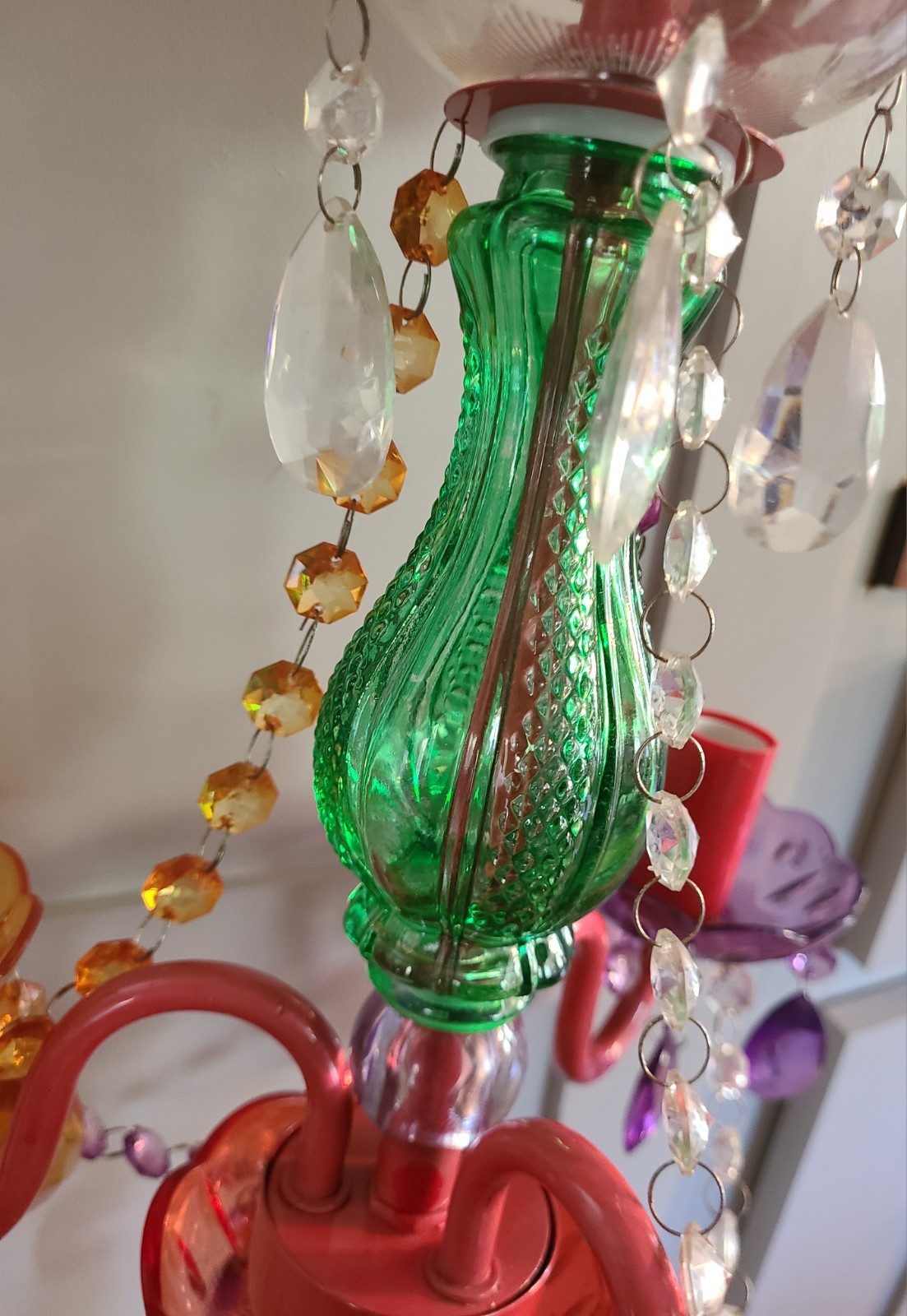 Multicolor 3 Light Chandelier Acrylic Crystal Glass Central Stem Plug In