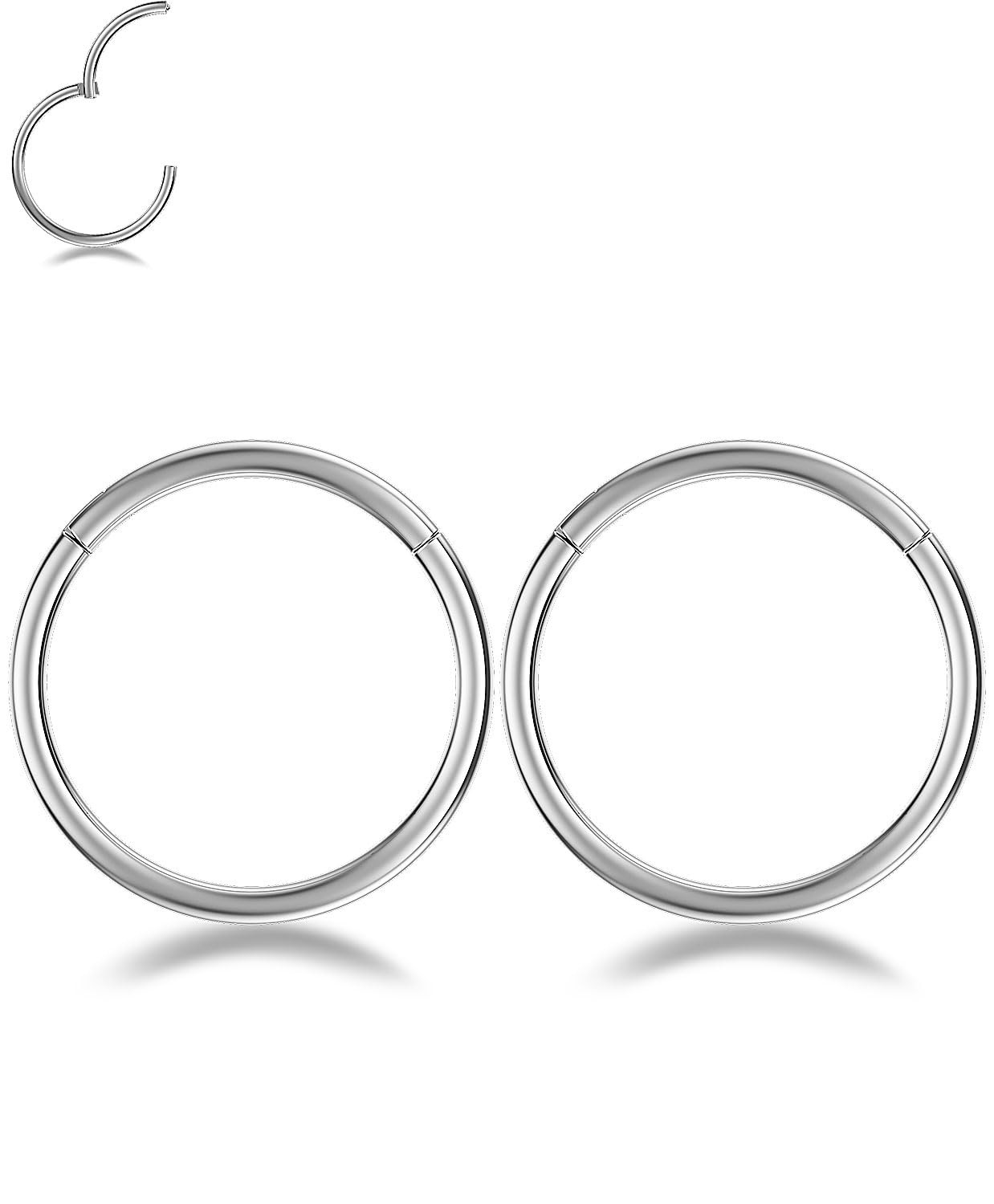 AMASIS 2Pcs 18Gauge Silver Nose Rings Hoops 2-Piece Hoops,18Gauge,6mm,