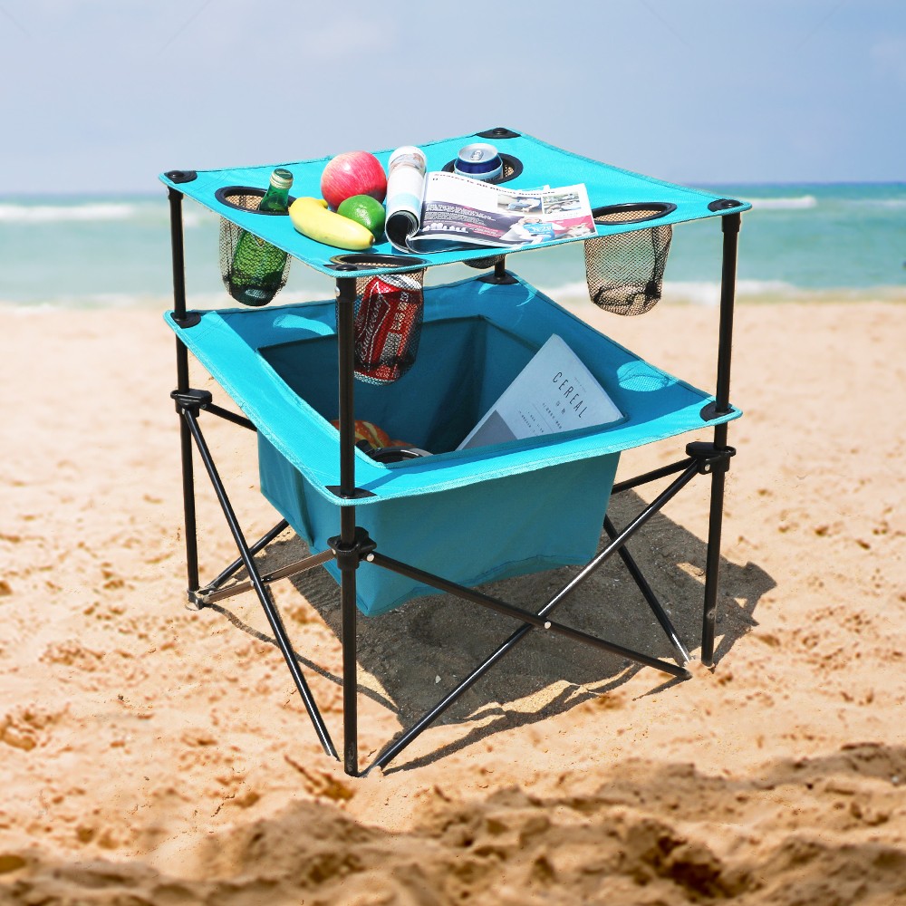 VILLEY Portable Folding Camping Picnic Table 4 Cup Holders Beach Table Carry Bag