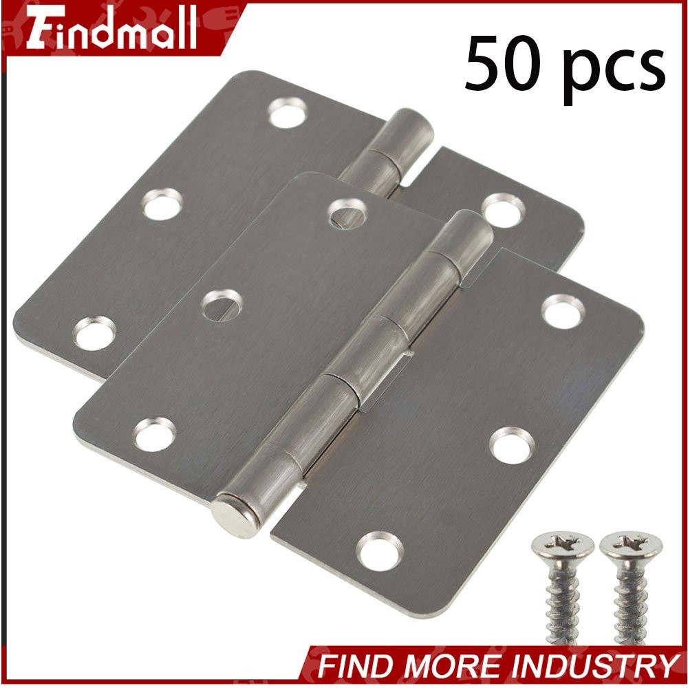 50 Pcs 3 1/2 Inch Satin Nickel Door Hinges 3.5*3.5in 2.2mm  1/4" Radius Corners