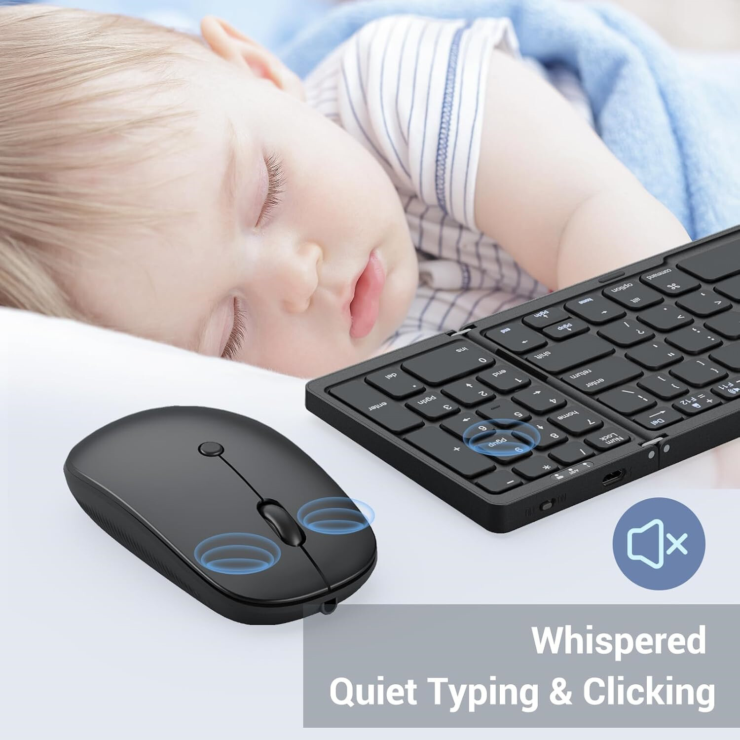 Portable Foldable Rechargeable Travel Bluetooth Keyboard and Mouse Black