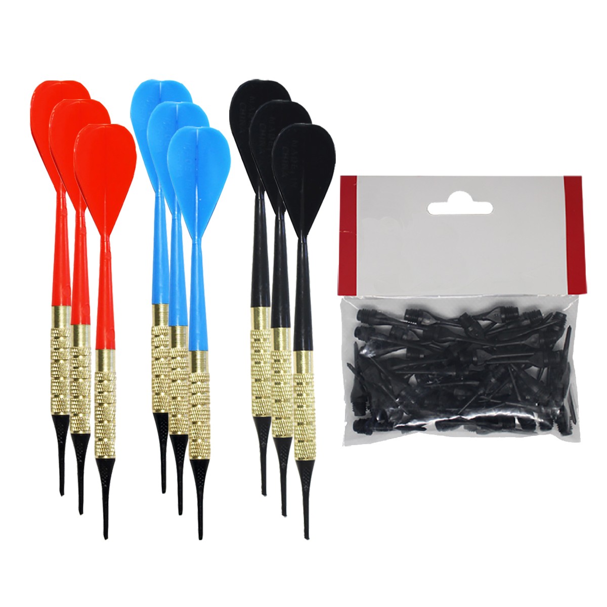 Set of 9 Soft Tip House Darts with 100 Extra 1/4" Soft Tips
