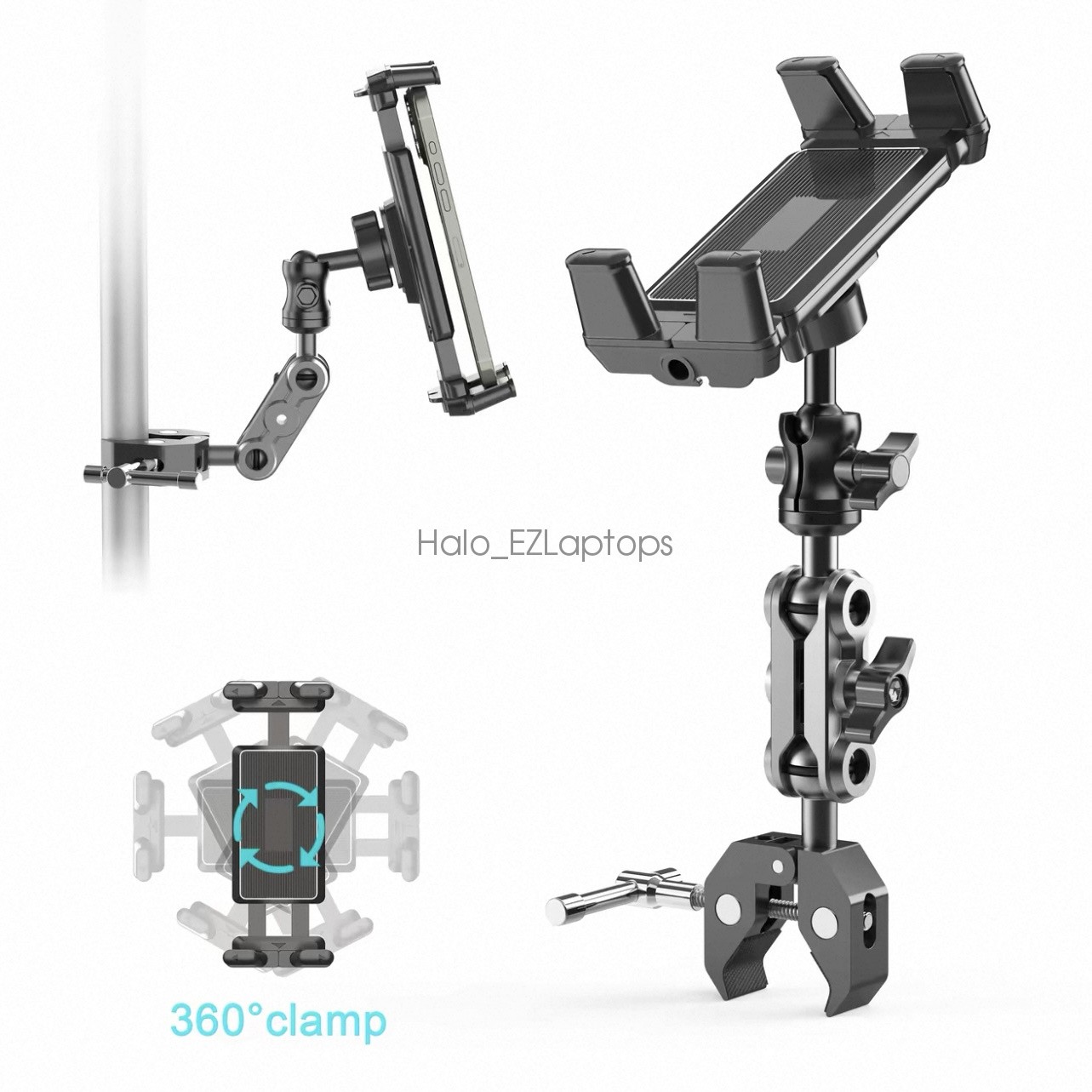 Heavy Duty iPad Tablet Phone Holder Clamp for Mic Stand Bike Treadmill Peloton