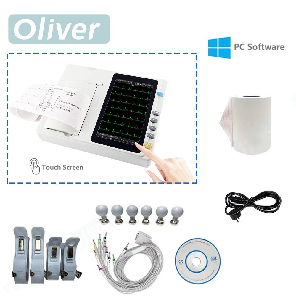 ECG/EKG Machine 7inch touch screen hospital Digital 3/6 Channel 12 Leads