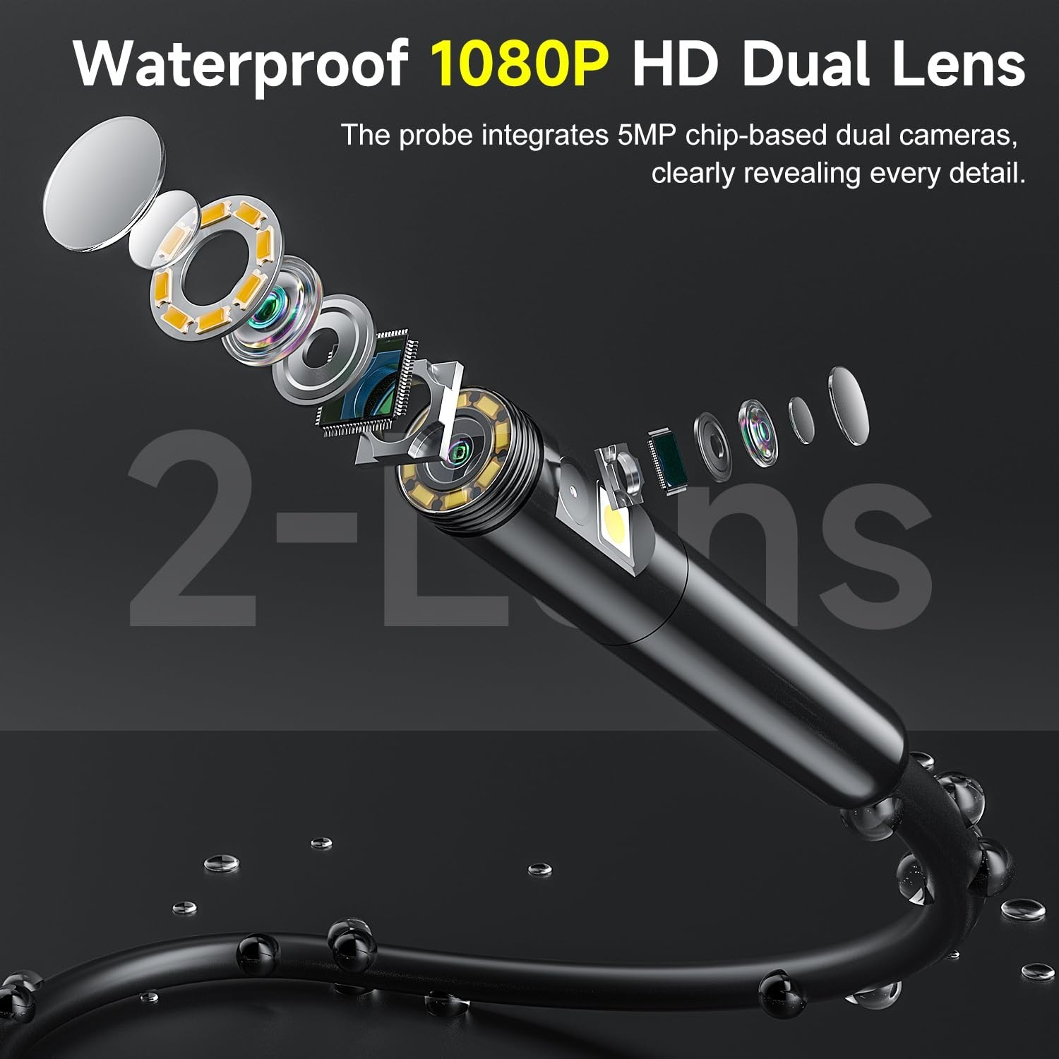 Dual Lens Endoscope Camera with Light, 5.0'' IPS Screen Inspection Camera, 10...
