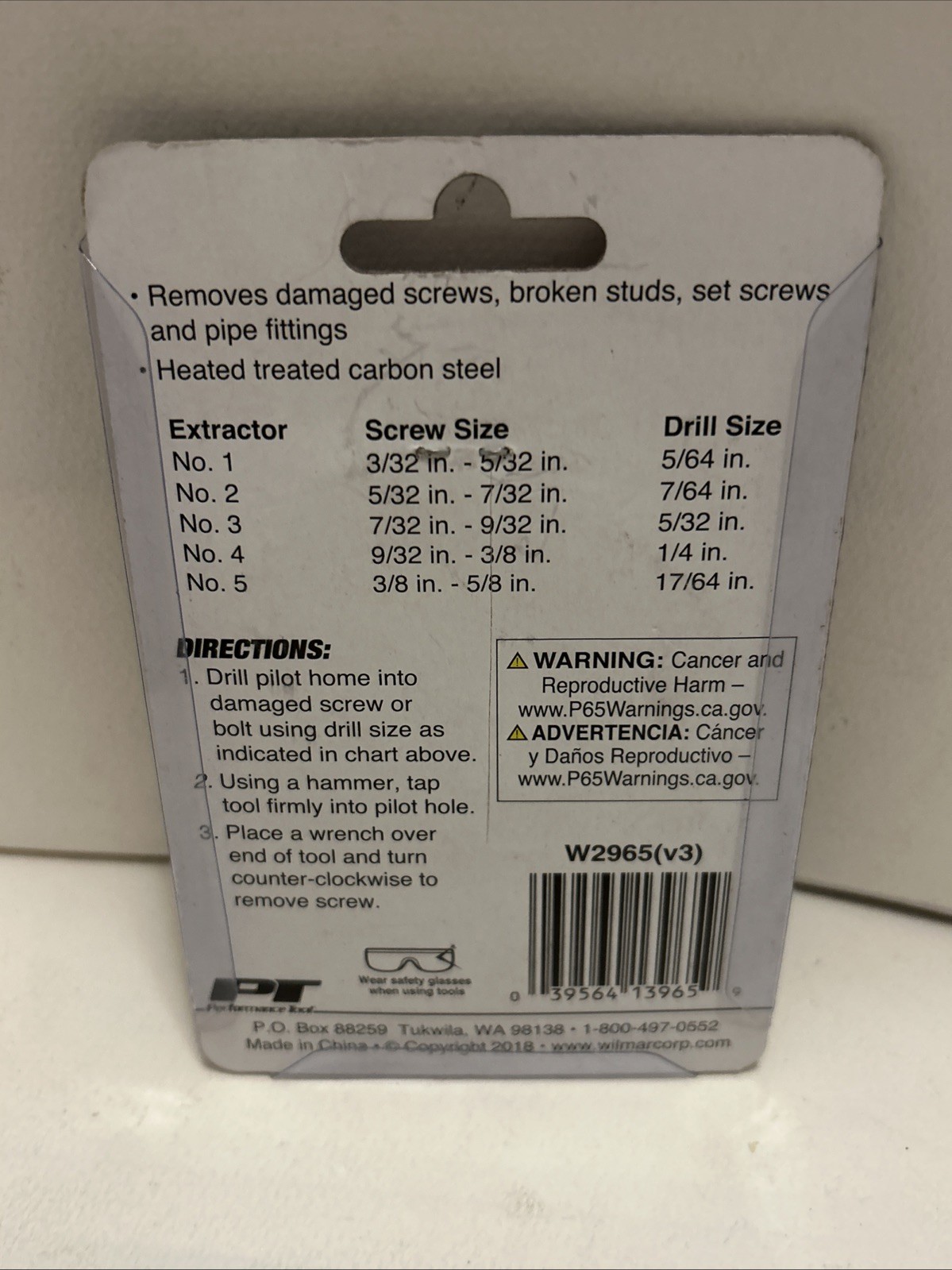 PERFORMANCE TOOL W2965 EXTRACTOR SET-SCREW 5 Piece Set