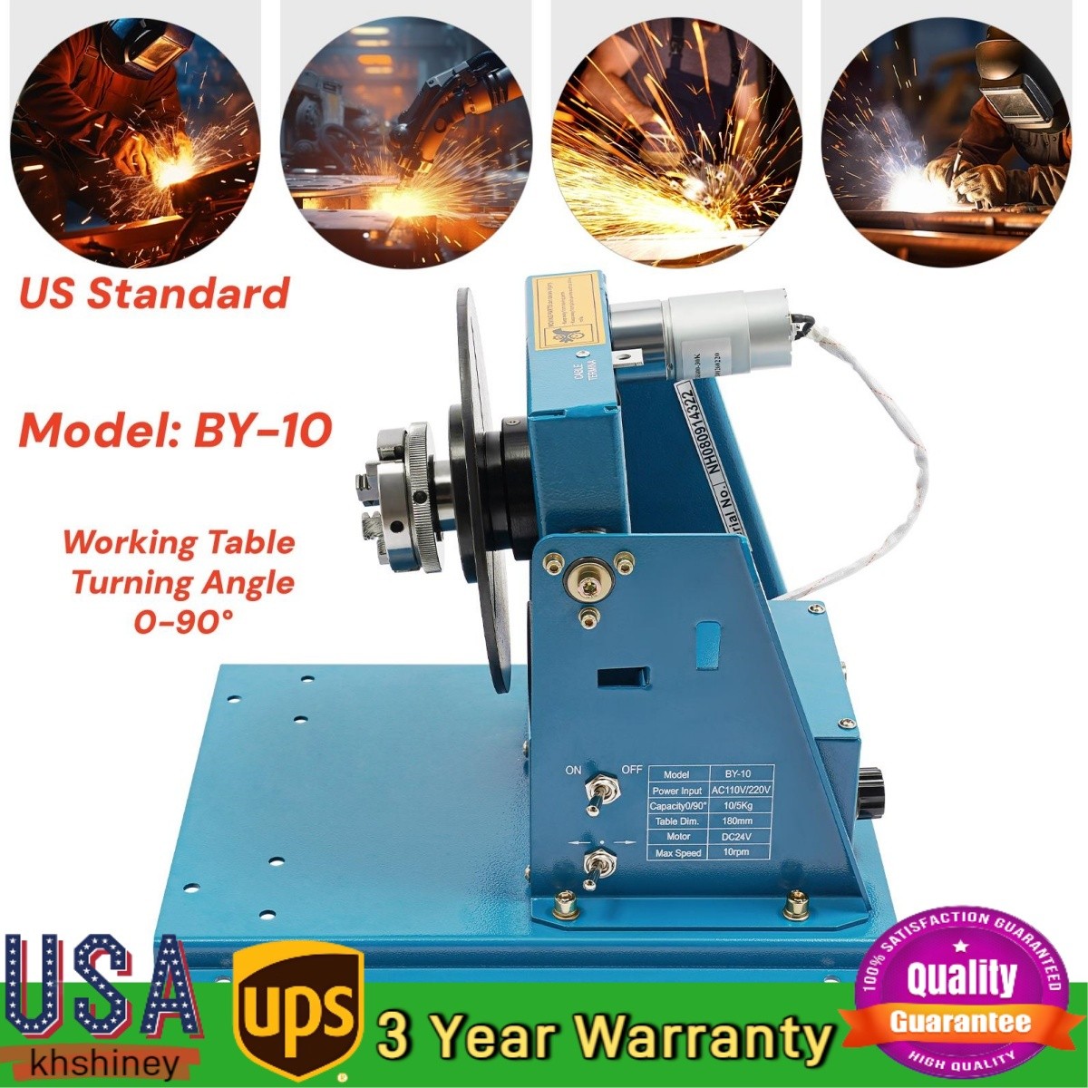 10KG Rotary Welding Positioner Turntable Timing 220mm Chuck Foot Switch 110V