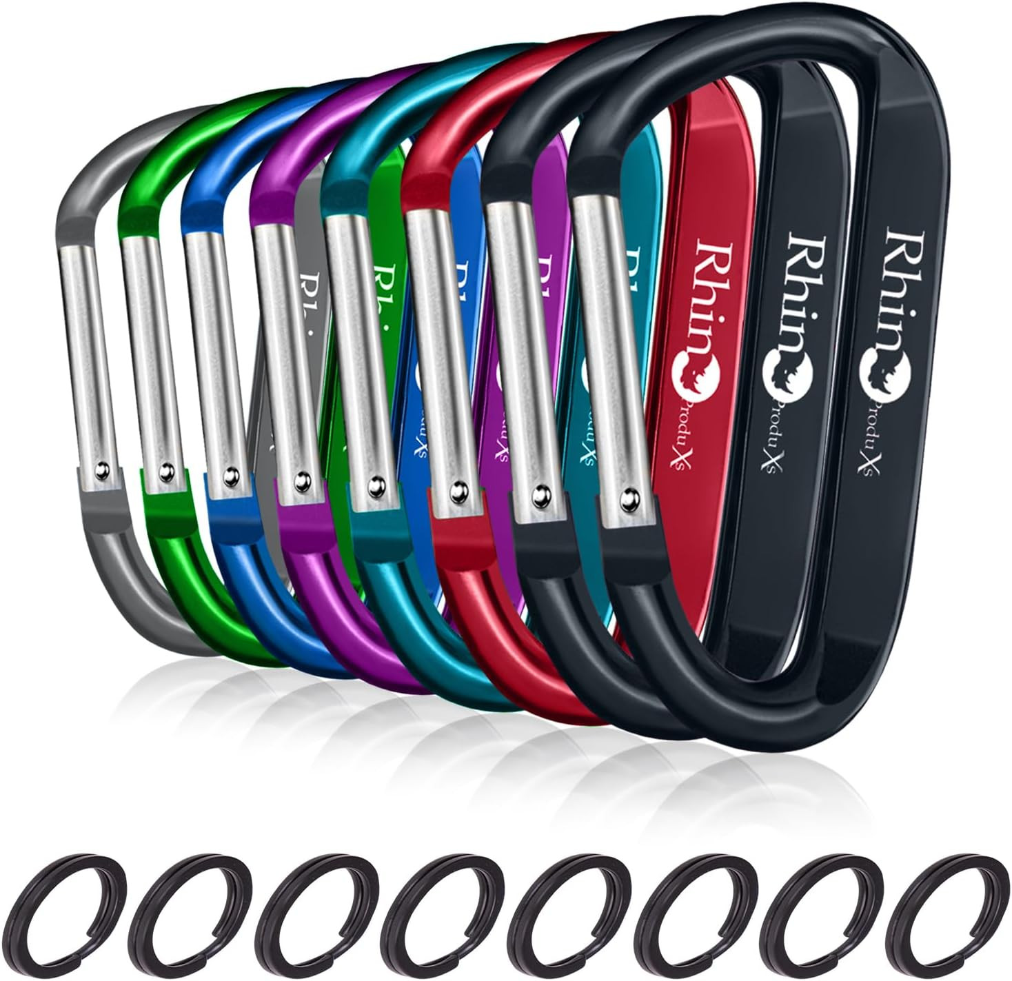 8PCS of Lightweight Duty Snap Carabiner Clips, D Ring Shape Carabiner with 8PCS