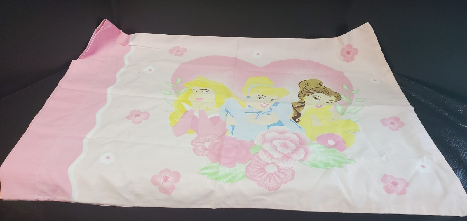 Disney 3 Princesses Pillowcase Standard Pinks Green Yellow