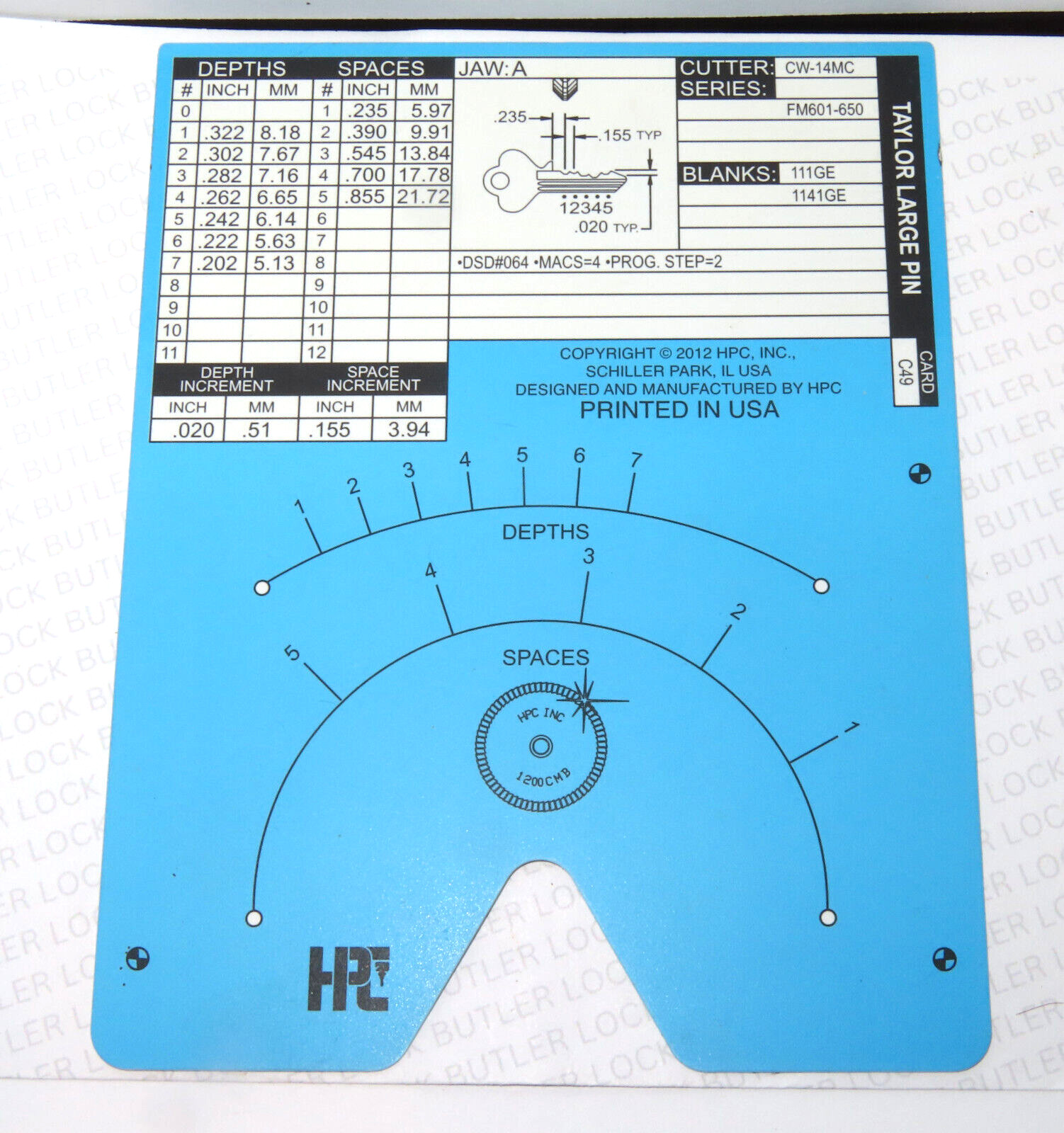 HPC  C49 Code Card HPC CODE MACHINE CODE CARD C49  Locksmith