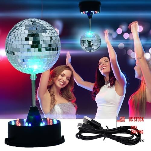 Rotating Disco Ball Lights - Rotating Mini Disco Ball with Hanging LED -