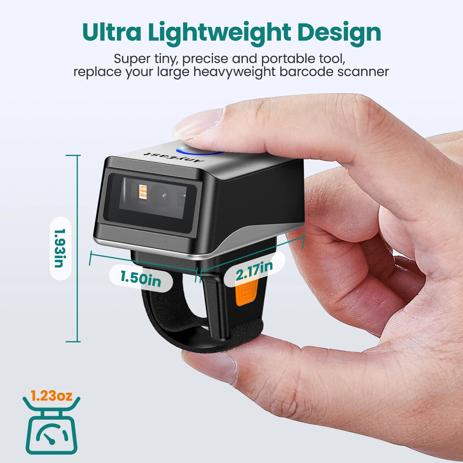 Scanner Bluetooth Ring Wireless Mini Finger Barcode Reader 2D Barcode Scanner US