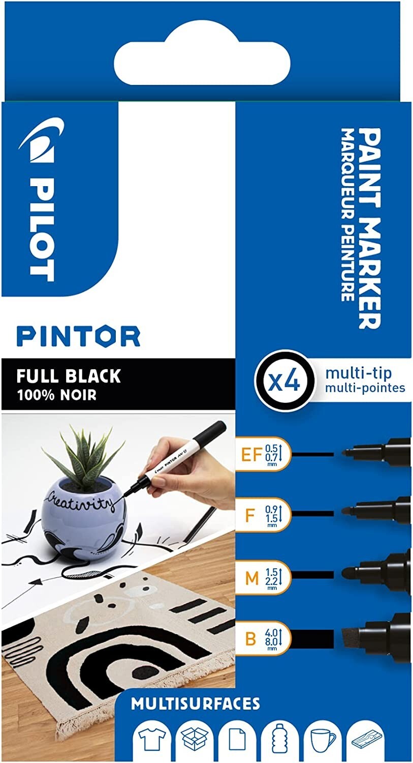 Pilot Pintor Marker 4 Piece Set -1 each Extra Fine, Fine, Medium, Broad - BLACK