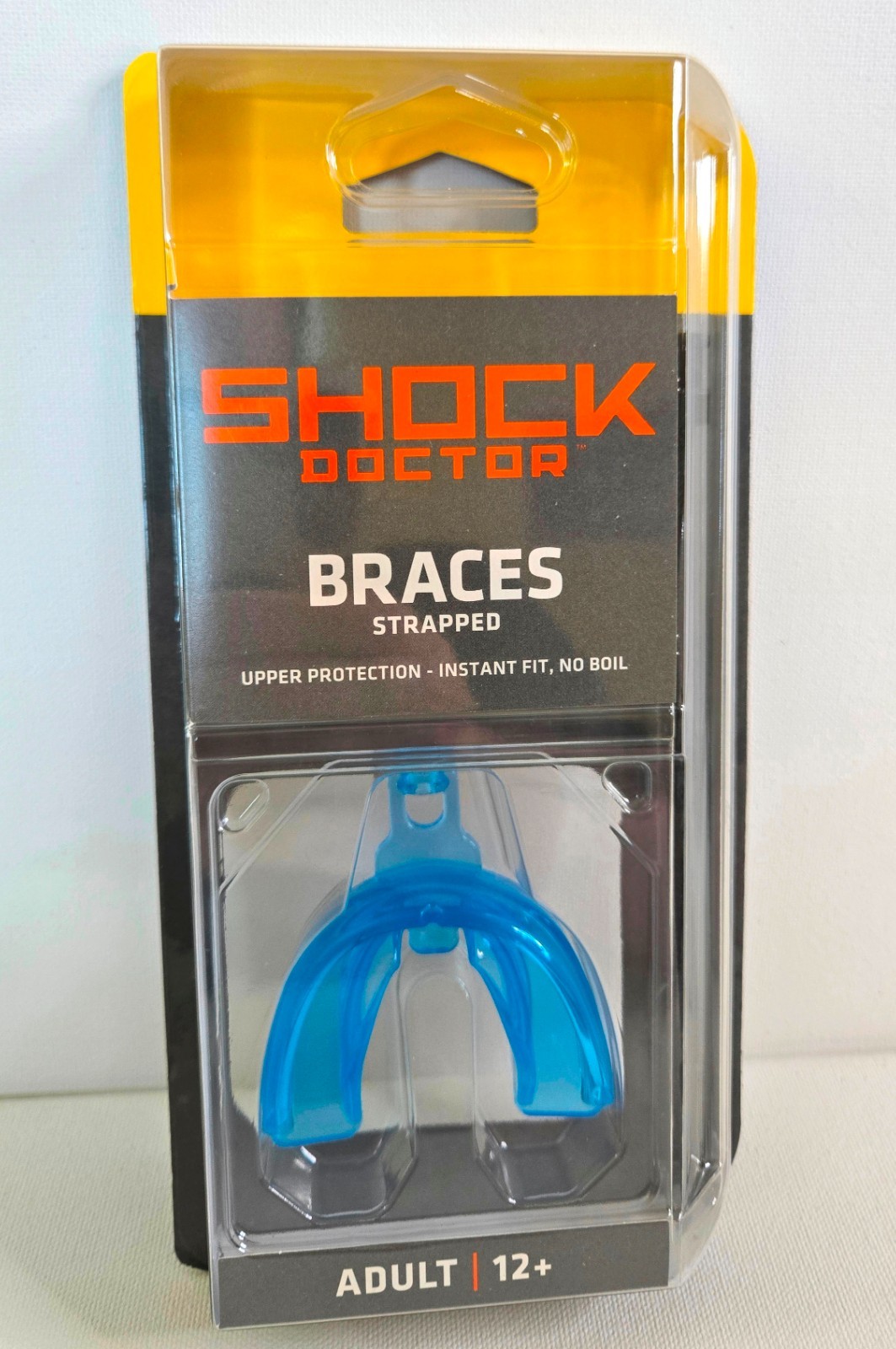 Shock Doctor Braces Mouth Guard with Strap BLUE Silicone Upper Teeth ADULT 12+