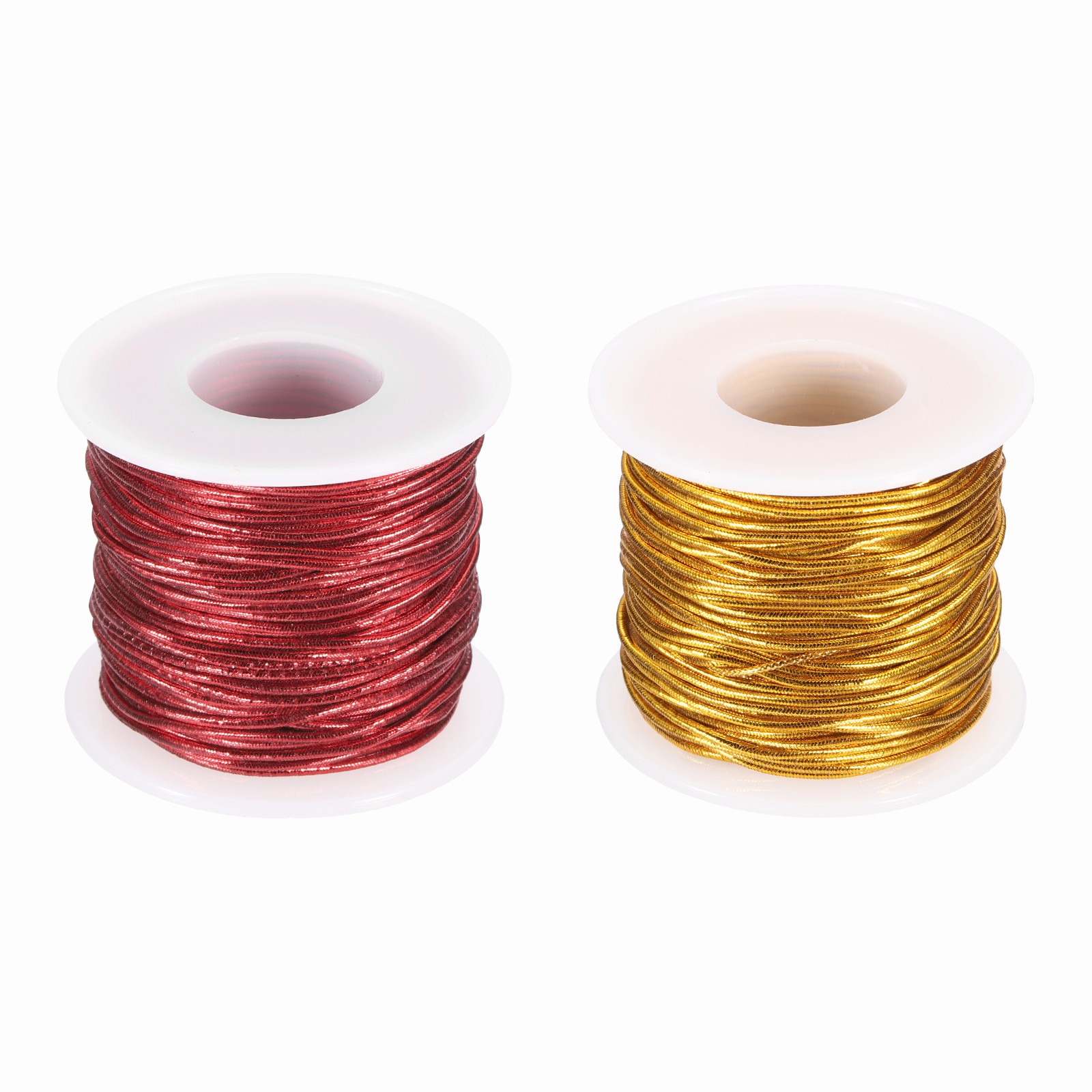 2 Roll 1mm Metallic Elastic Cords,Gold Tone Red, 27 Yards Each