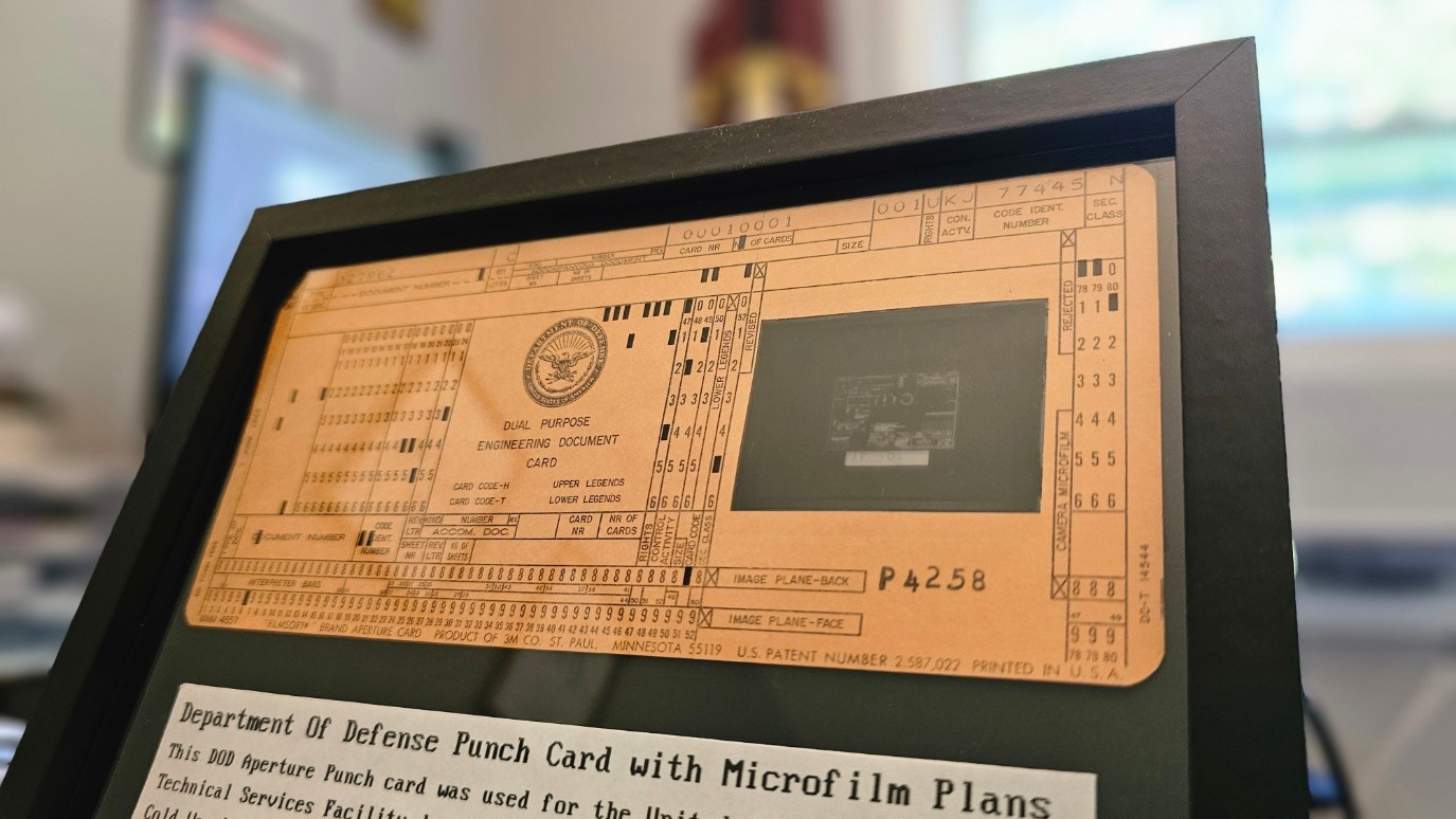 Framed Department of Defense Punch Card With Microfilm