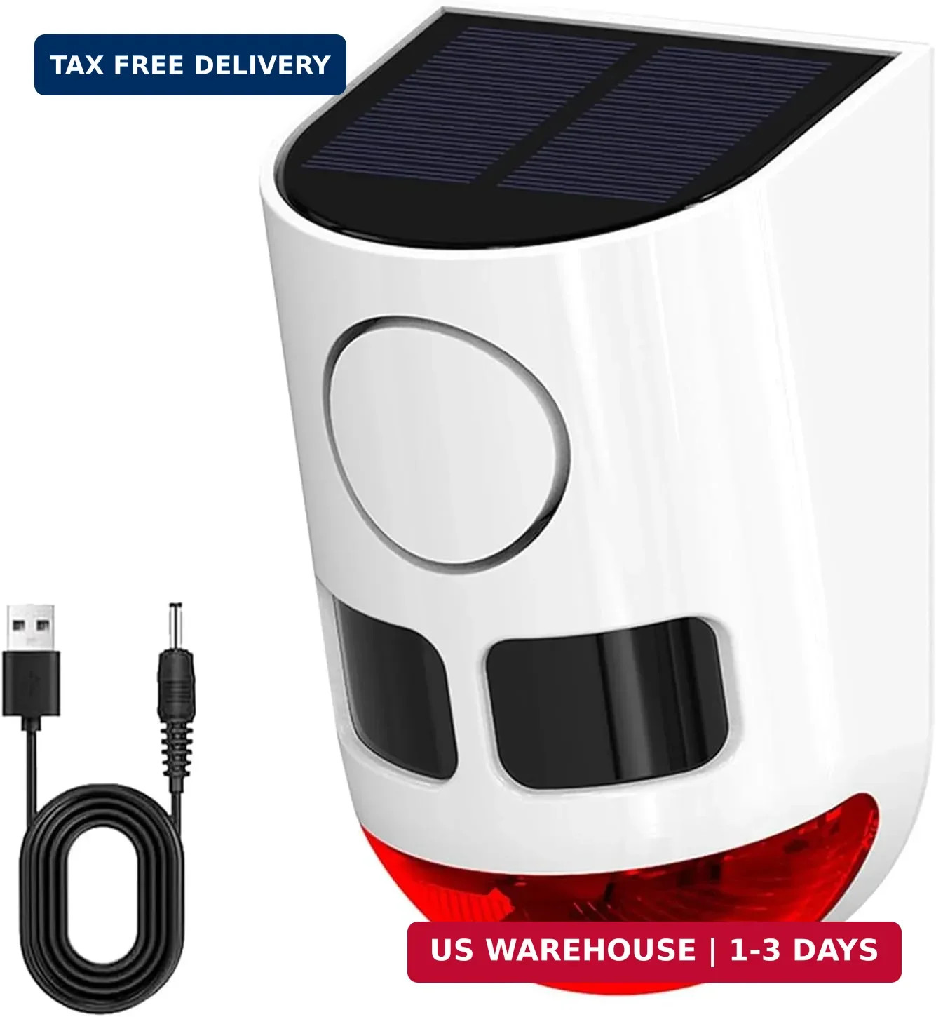 Solar Motion Sensor Alarm with Strobe Light, 130dB Outdoor Security Alarm System