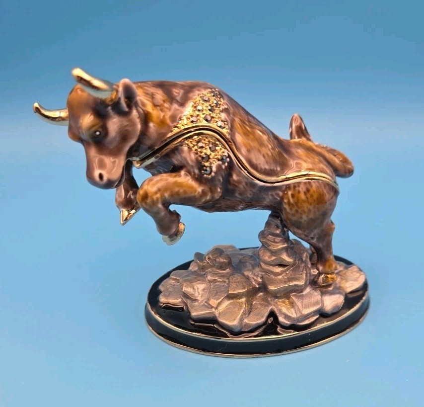 Keren Kopal Brown Bull Trinket Box BW1258 Austrian Crystals 2017