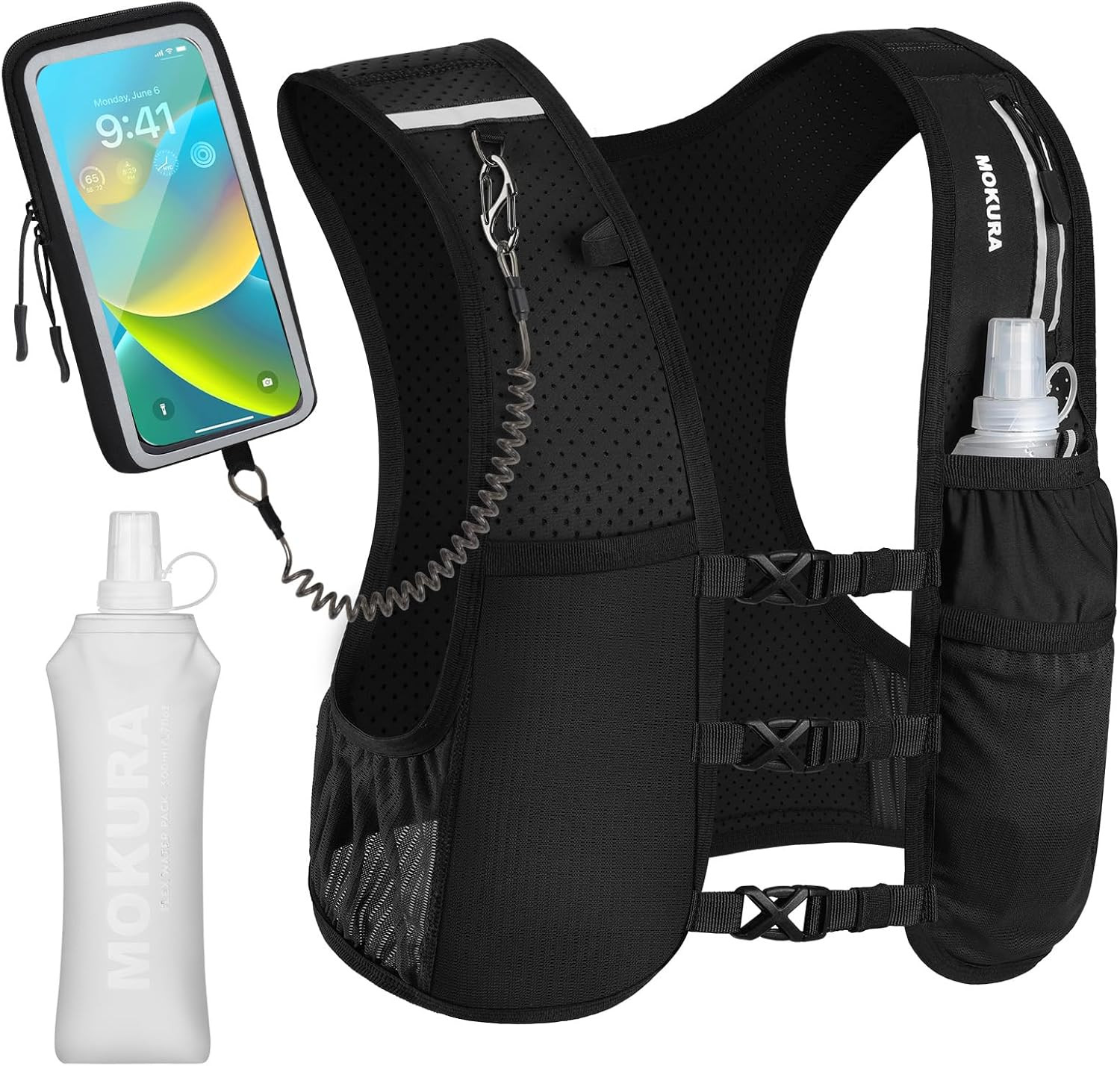 Running Vest for Women Men, Lightweight Hydration Vest with 500ML Soft Flask & P