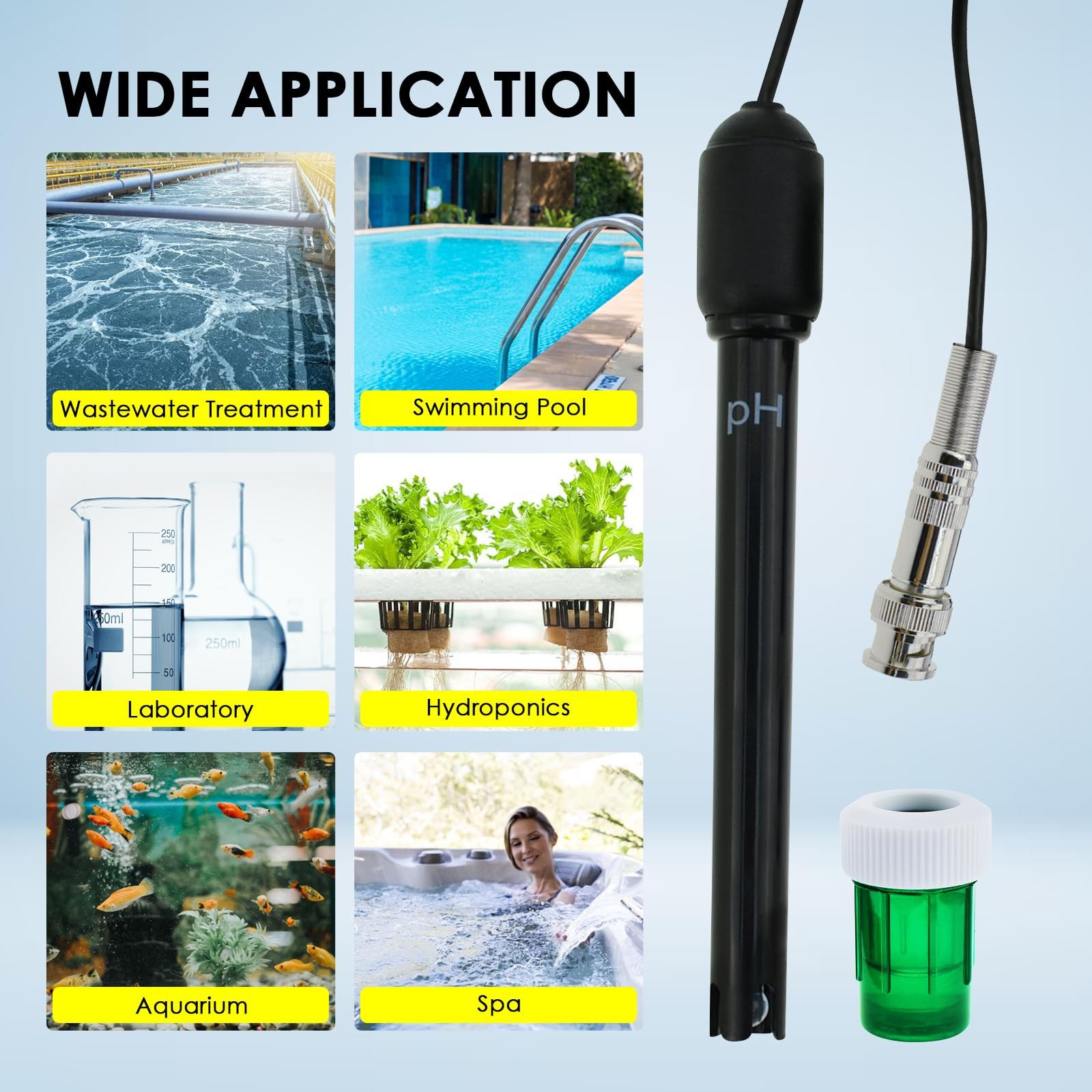 0-14 pH Electrode Probe, Meter with Replacement BNC 300 Cm