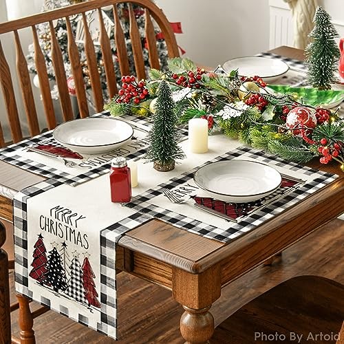 Waterclor Buffalo Plaid Christmas 12" x 18", Rectangular 2 Pcs Black/White