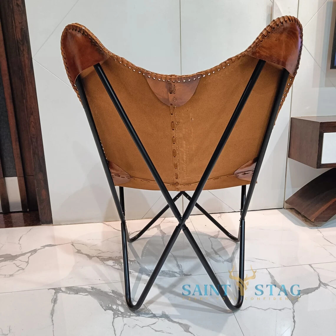Authentic Leather Butterfly Chair Handmade Vintage Accent Furniture