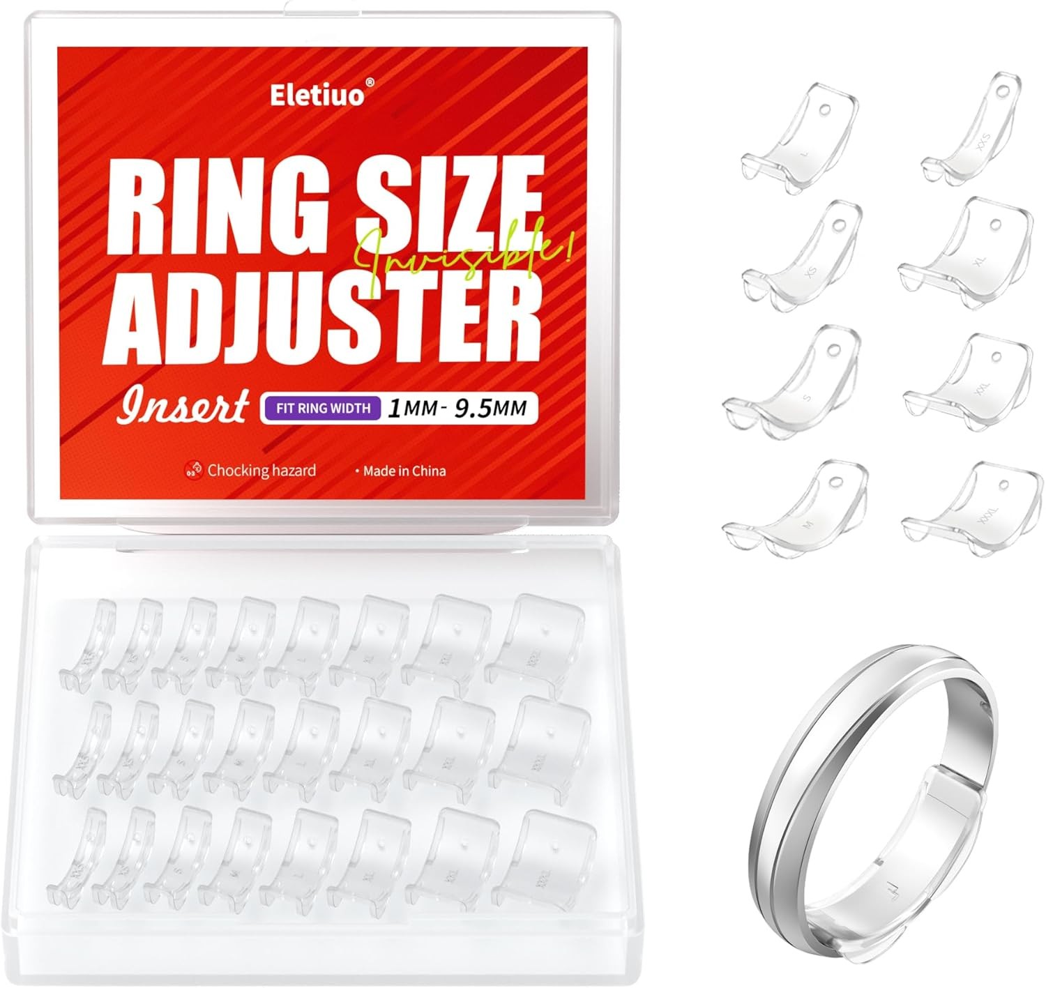 Juego de ajustadores de tamaño de anillo invisibles para anillos sueltos, paquet