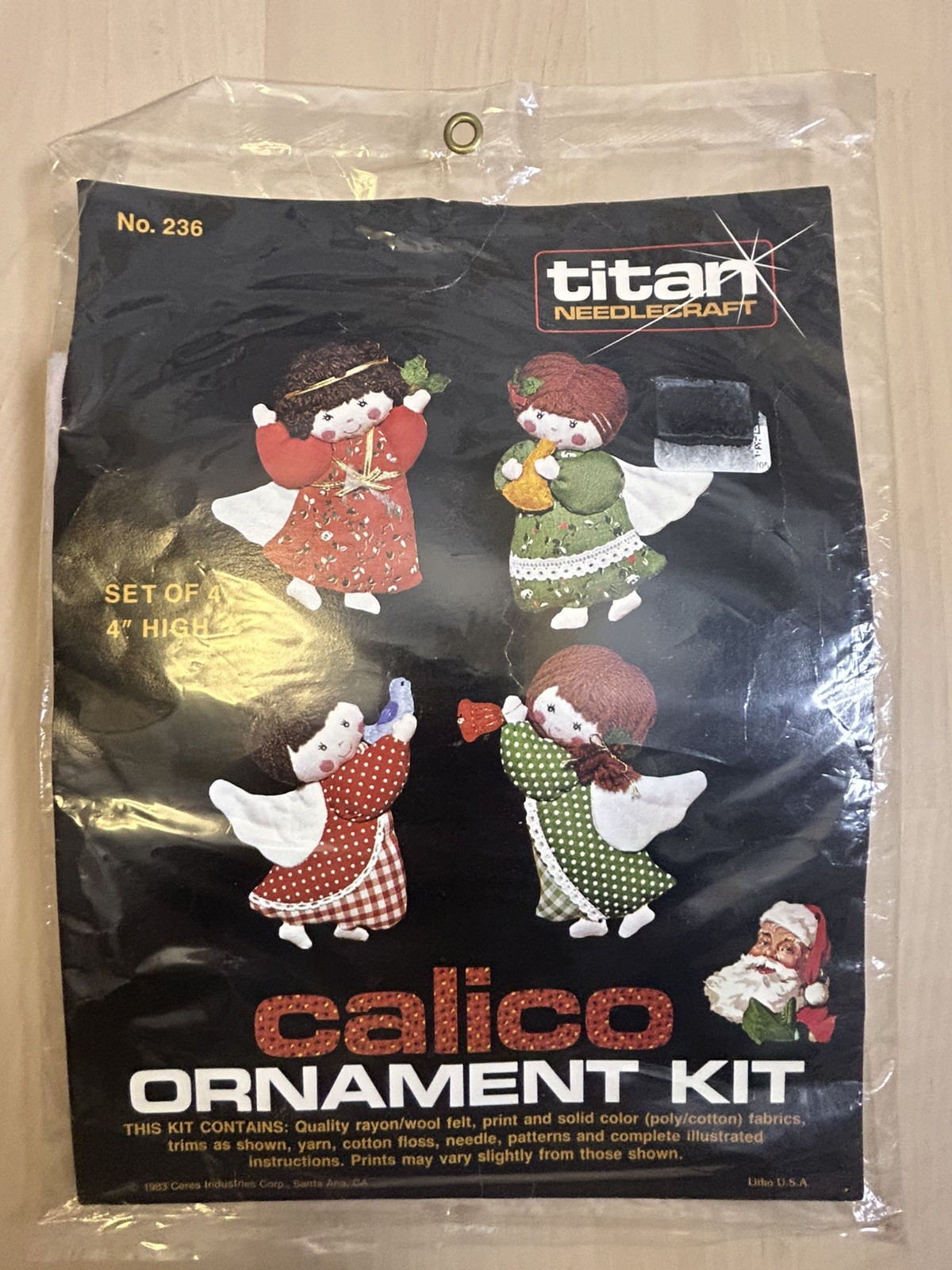 NOS Calico Ornament Kit Set Of 4 Angels Christmas Holiday Titan Needlecraft