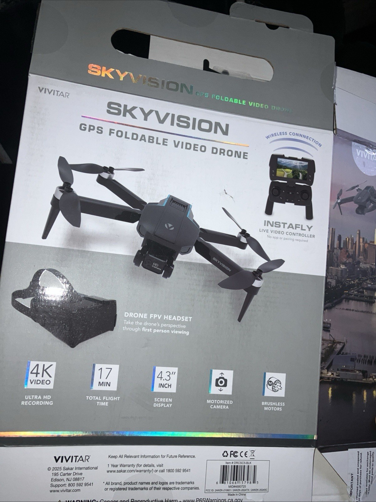 New Vivitar Skyvision Gps Foldable Video Drone DRCSC5-BLK