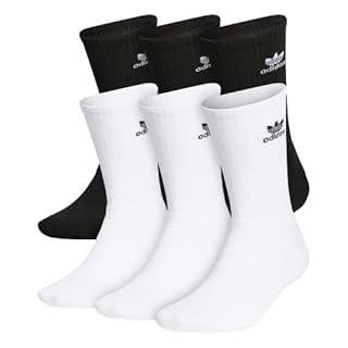 6 NEW PAIRS OF MENS ADIDAS ORIGINAL TREFOIL CREW SOCKS BLACK AND WHITE SIZE L