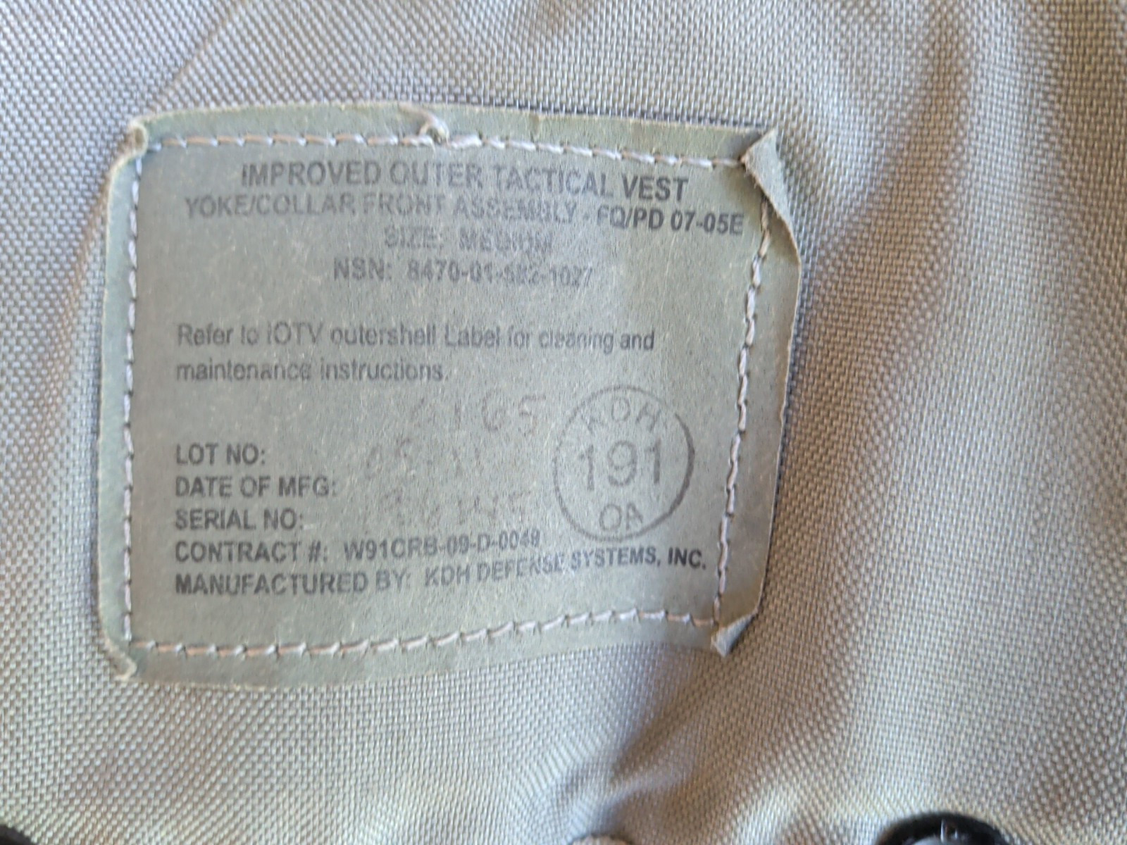 USGI ACU Improved Yoke Collar Front (only) AssemblySize Medium