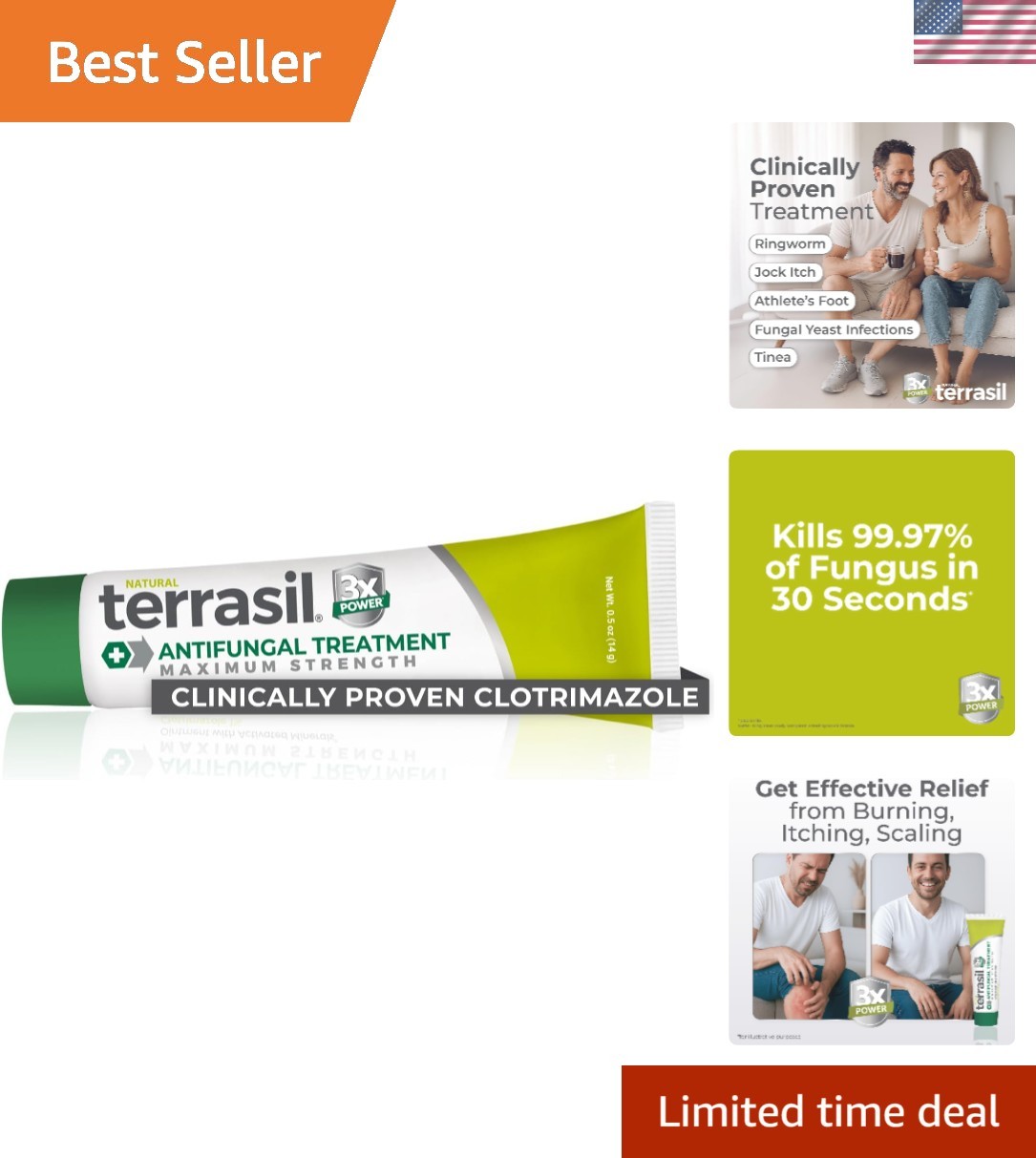 Clotrimazole Antifungal Cream, Relief for Fungal Yeast Infections, Athletes F...