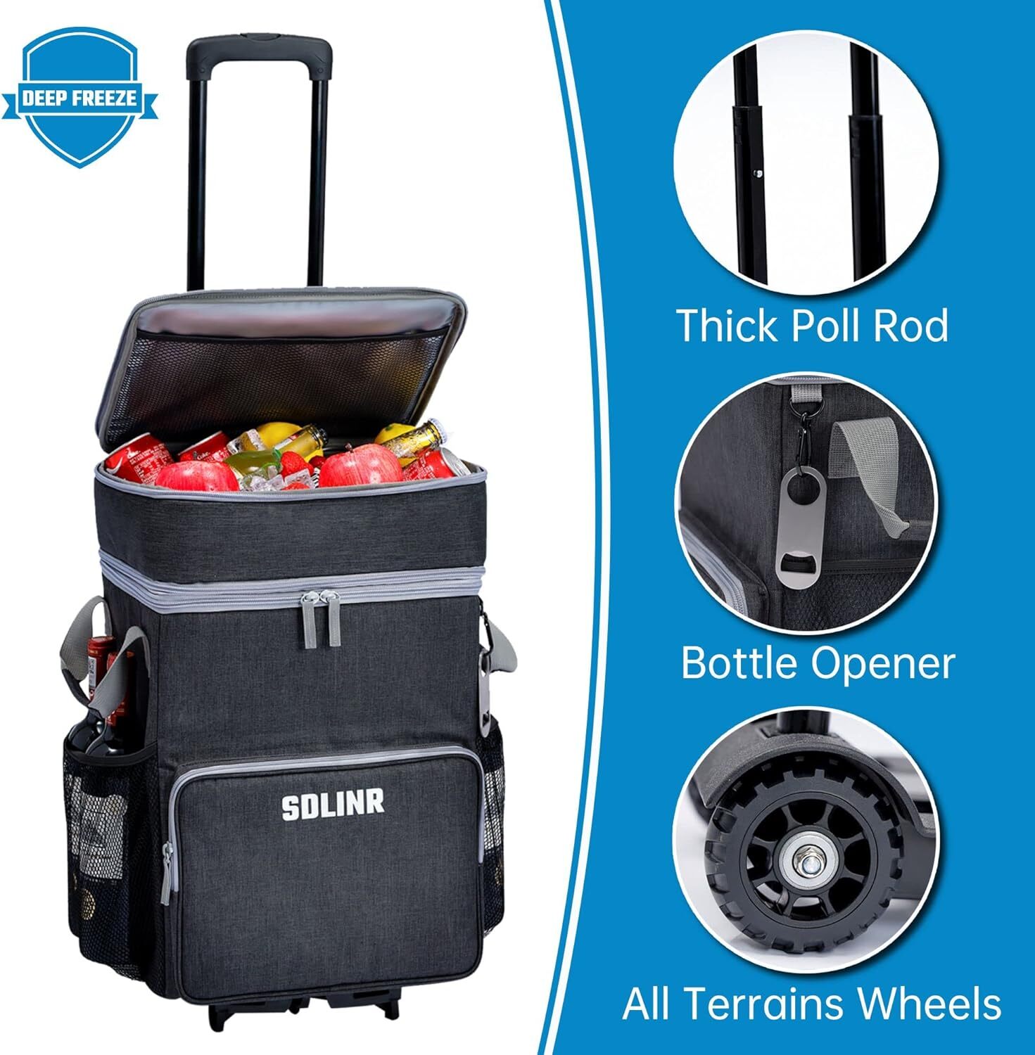cans large rolling cooler, leak-proof insulated soft cooler with wheels