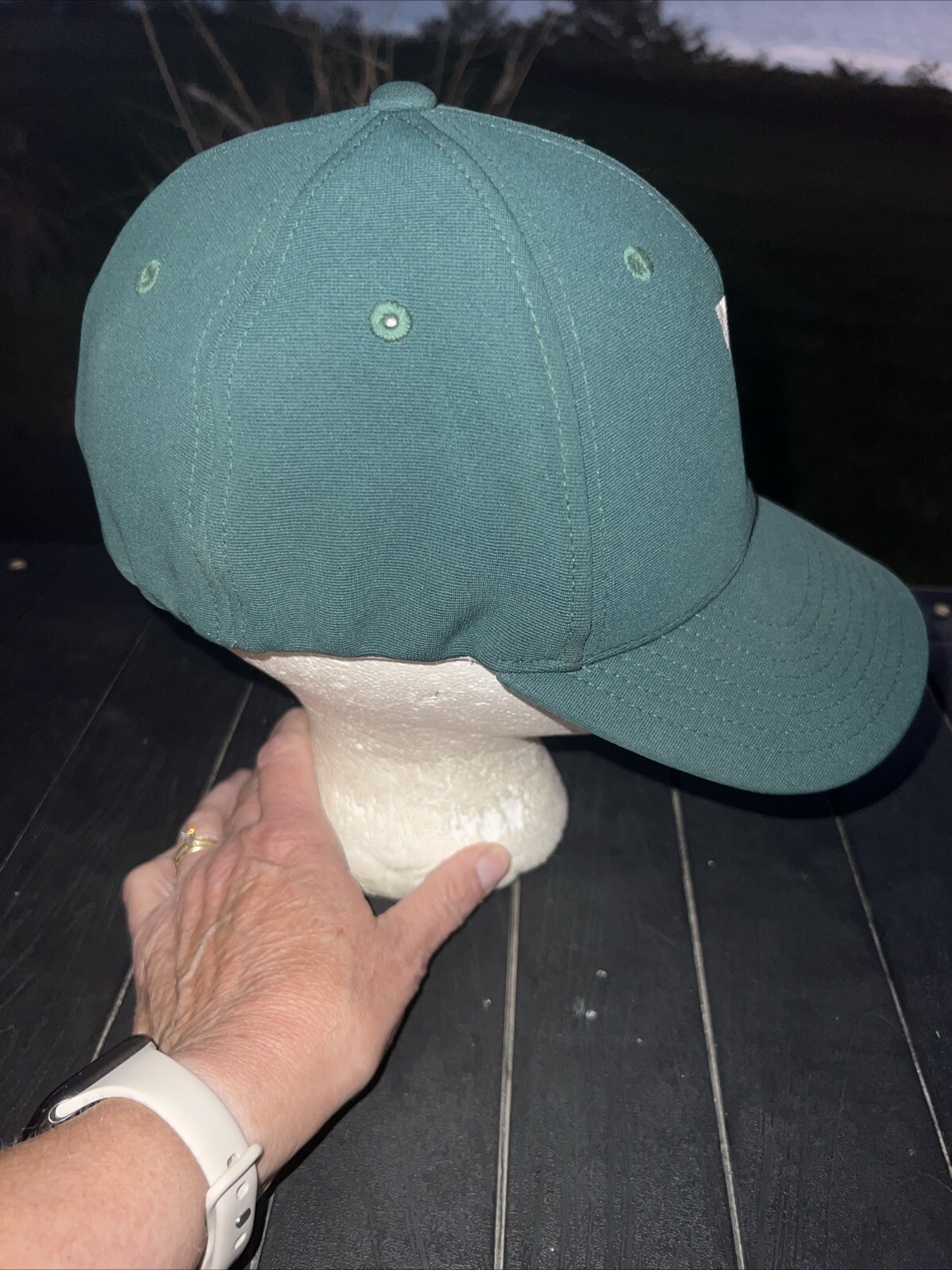 White E on Green Hat Cap Pacific Headwear Performance Size SM-MD EUC