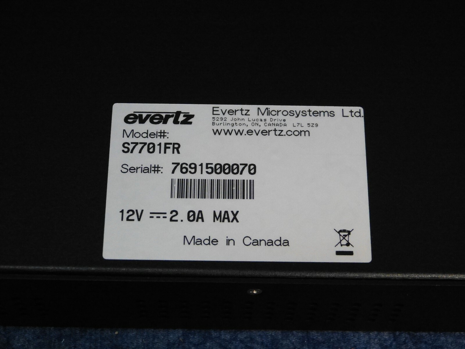 Evertz Microsystems S7701FR Video Processing 2 Card Space Frame w PS & Cable EC9