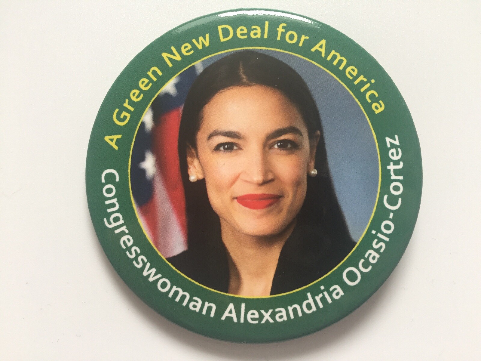 Congresswoman Alexandria Ocasio-Cortez 3" Button "A Green New Deal for America"