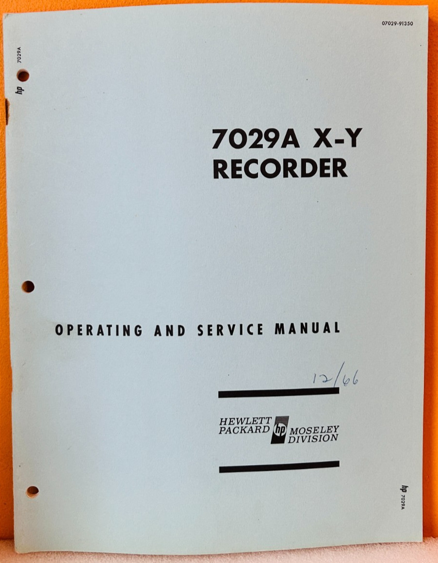 HP 07029-91350 Model 7029A X-Y Recorder Operating & Service Manual.