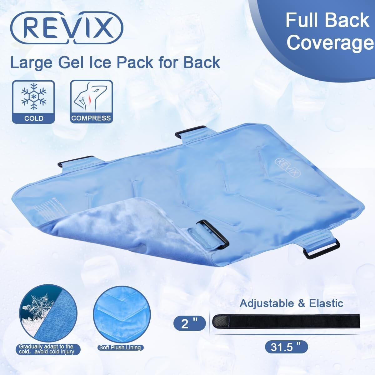 Extra-Large Ice Pack with Elastic Straps for Back Discomfort - Cold Compression