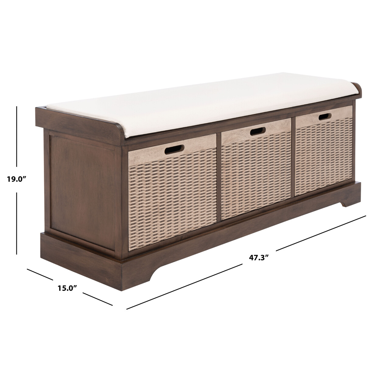 SAFAVIEH Landers 3-Drawer/Cushion Storage Bench | Brown |