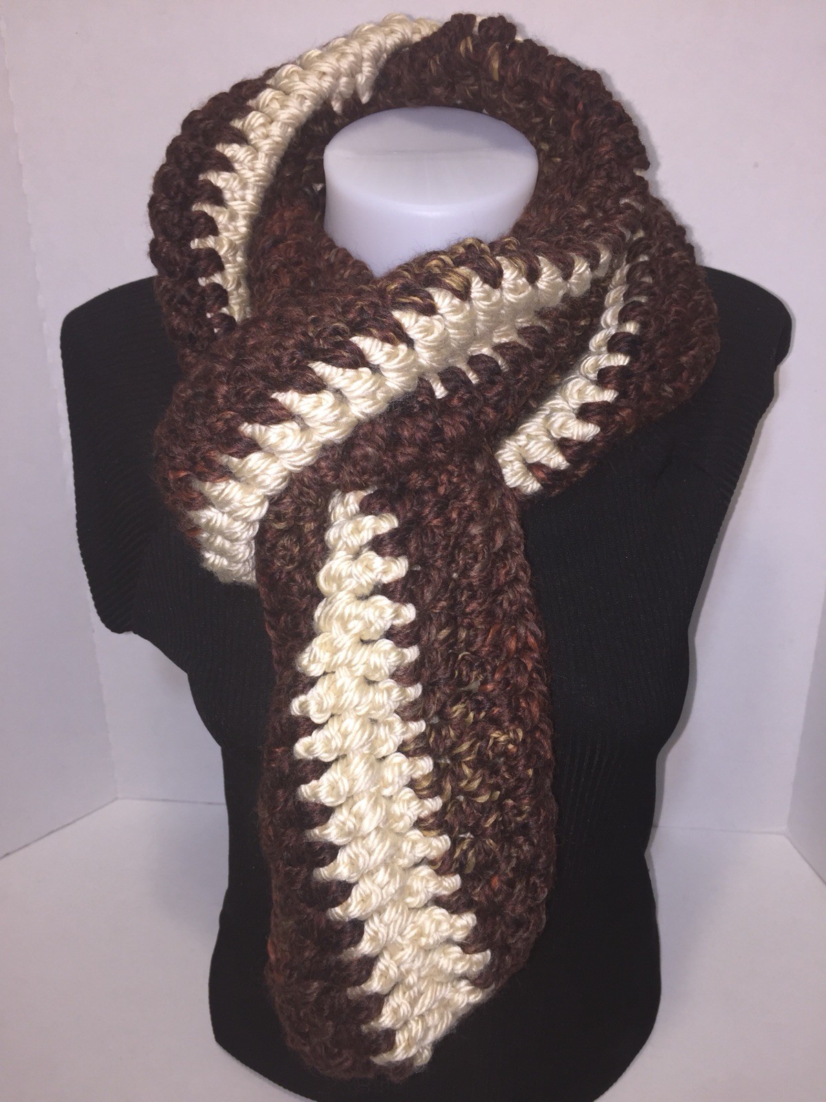 Crochet Infinity Scarf - Soft & Warm (Brown & Beige)