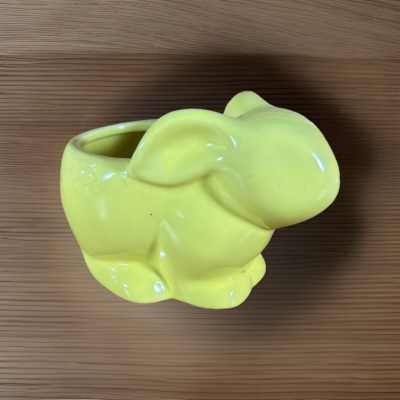 Yellow Easter Bunny Rabbit Pottery Planter Glossy trinket Candy Bowl 3.5” X 5”