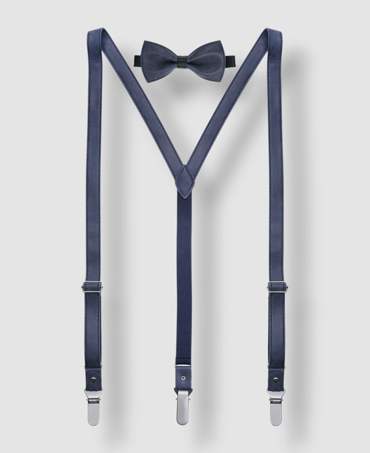 Marino Avenue Men's Blue Faux Suede Leather Suspenders Bow Tie Set Size 42