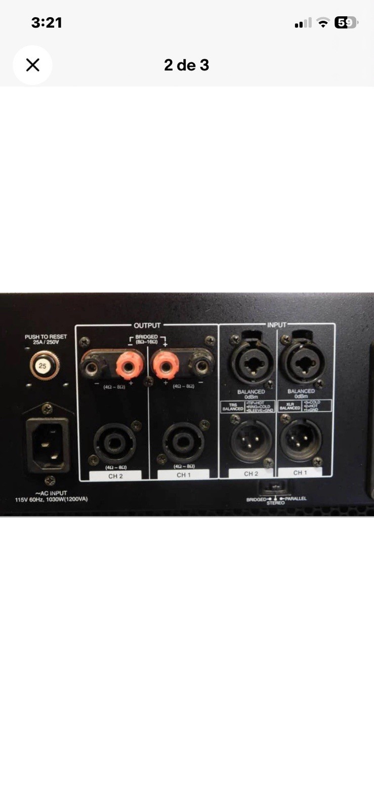 Samson S1500 Power Amplifier 2-Channel Rack Mount Bridgeable XLR TRS 1030W