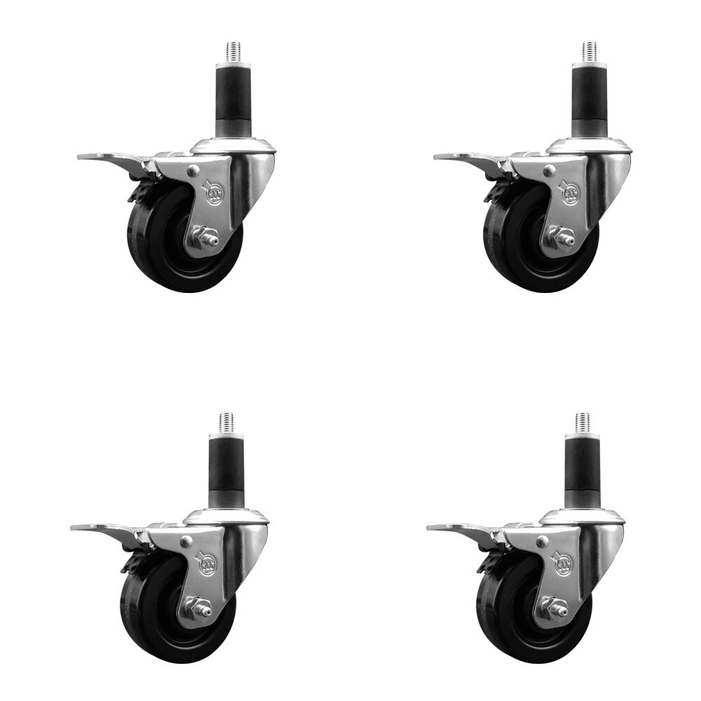 3 Inch Phenolic Swivel 1-1/4 Inch Expanding Stem Caster Set Total Lock Brake