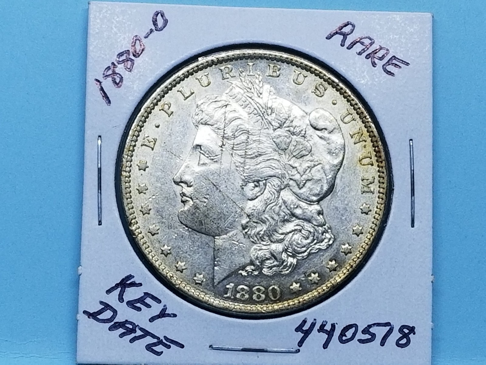 1880-O MORGAN SILVER DOLLAR FROSTY WHITE BEAUTIFUL TONED RIM RARE #440518-32M