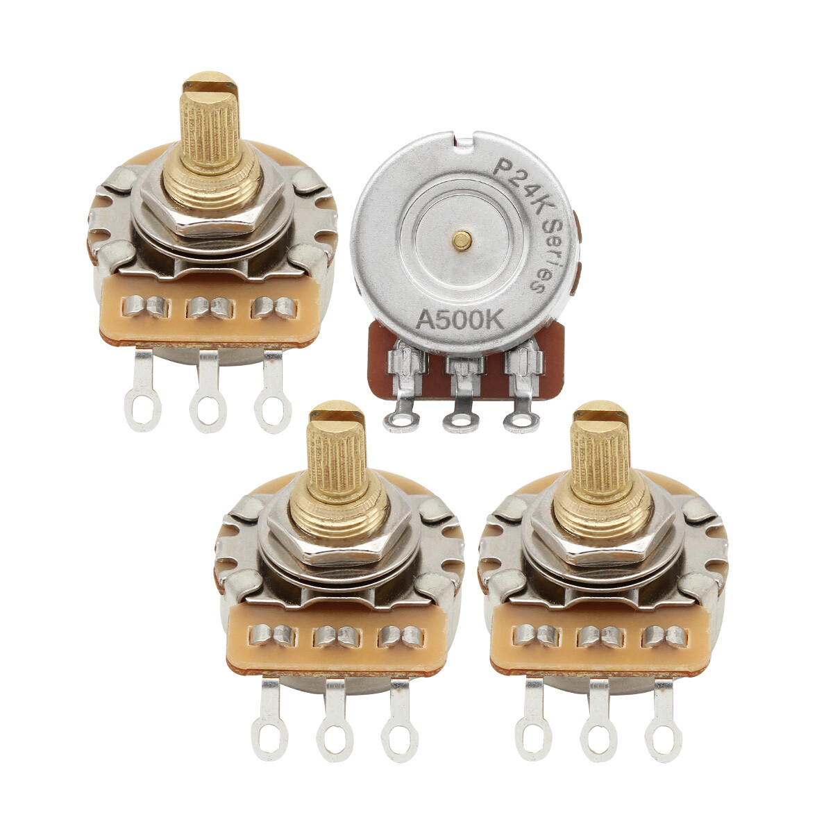 FLEOR 2 A500K & 2 B500K Guitar Potentiometers Short Brass Shaft Full Size Pots